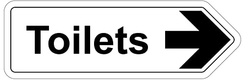 V Safety Shaped Safety Sign - Toilets Arrow Right - 450X150-1MM Rigid Plastic