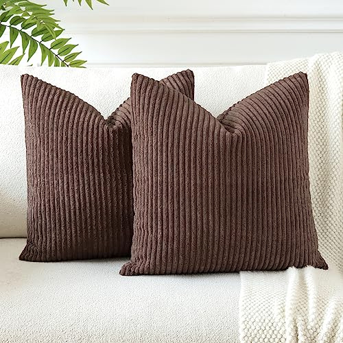 JOTOM 2er Set Cord Kissenbezüge Kissenhülle Dekorative Zierkissen Sofakissen Couchkissen Dekokissen Kissenbezug Deko Kissenhülle für Sofa Wohnzimmer 45x45cm Braun