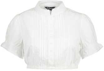 Ulla popken damer stora storlekar överdimensionerade plus size dirndlblus, passpoal, spets, ståkrage, halv kort ärm 816306, Snövit, 52 SE