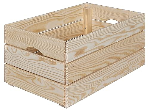 Inter Link - Holzkiste - Stapelkiste massivholz – Aufbewahrungskiste, Für Obst, Gemüse, Wein, Garten, Bad, Spielzimmer – Platzsparend, praktisch – 51 x 31,5 x 23cm Valloni M