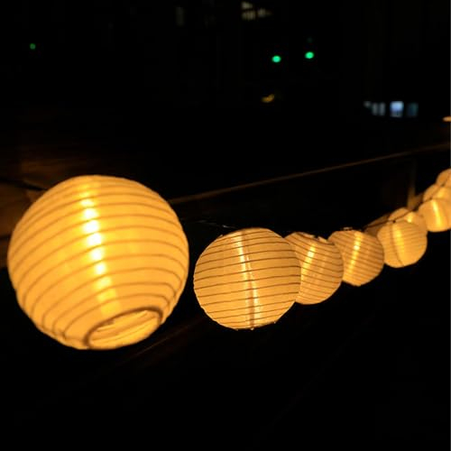 LQWELL® Lucine solari Lanterne da esterno 8M 30 LED 2 modalità Lampada a sospensione solare impermeabile Decorazioni da giardino Bianco caldo per balcone, cortile, feste, Natale (1 PZ)