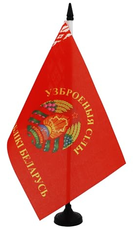 AZ FLAG - Vitrysslands armé bordsflagga 21 x 14 cm - liten vitryska arméstyrkor flagga 100% polyester med 25 cm skaft och svart plastbas