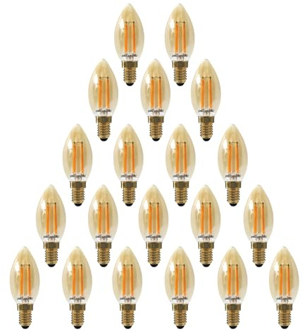paul russells LED Filament Candle – Dimmable Small Edison Screw E14 Light Bulbs, 4.5Watt 423LM C35 Bulbs, 40w Equivalent, 2200K Extra Warm White Dimmer SES Energy Saving Chandelier Lamps, 20 Pack