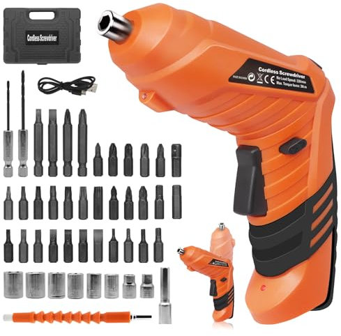 Electric Drill Screwdriver, 49 in 1 Portable Cordless Screwdriver Set Rotated 90 Degrees Electric Screwdrivers Cordless Handle with Led Worklight and Charger for Home Office DIY Tools