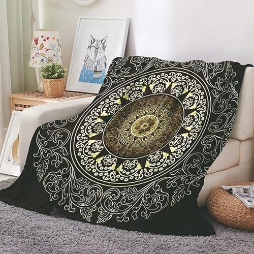EHOMERY Kuscheldecke Baumwolle Decke Zum Anziehen Erwachsene Kuscheldecke Sommer Decke Papa Mandala Frühlingsdecke Dekorative Weiche Kuscheldecken Gelb 200x150cm