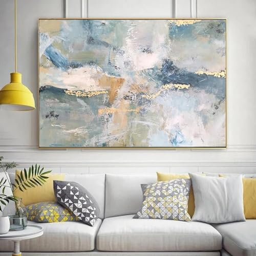 HOLEILUCK Blattgold-Bild, gerahmt, modernes abstraktes Ölgemälde auf Leinwand, Wandkunst für Wohnzimmer, Heimdekoration, 35 x 50 cm, mit goldenem Rahmen