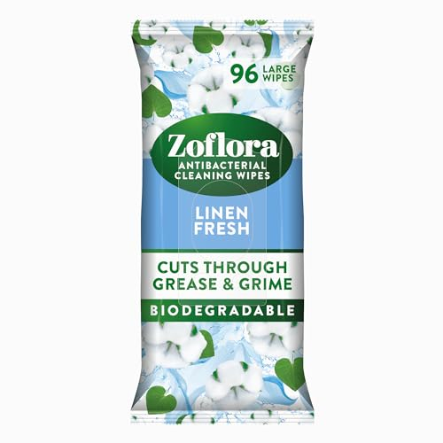 Zoflora Linen Fresh Biodegradable Wipes, Antibacterial Multi-Surface Cleaning Wipes, Kills 99,9% Of Bacteria & Viruses, Convenient, Quick Cleaning, 1 Pack (96 Sheets)