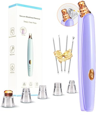 Blackhead Remover Pore Vacuum Cleaner - Upgraded Facial Pore Cleaner - Electric USB Pore Vacuum with 5 Probes - Upgraded Blackhead Suction Tool - Blackhead Remover Kit (Purple)