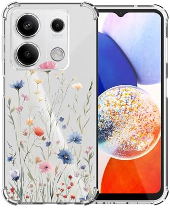 ChoosEU Transparent Hülle für Xiaomi Redmi Note 13 Pro 5G / Poco X6 5G Weich TPU Silikon Case mit Blume Muster Motiv Dünne Handyhülle Stoßfeste Airbag Schutzhülle Durchsichtig Cover - Blau Rosa