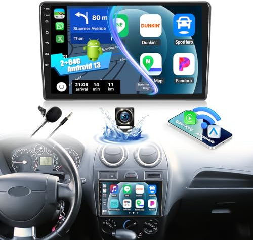 CAMECHO 2+64G Android Autoradio für Ford Fiesta Focus Transit Connect Kuga Mondeo Smax, 9 Zoll Wireless Carplay Navi Bluetooth Radio mit Android Auto WiFi GPS FM/RDS Mirror Link +Rückfahrkamera