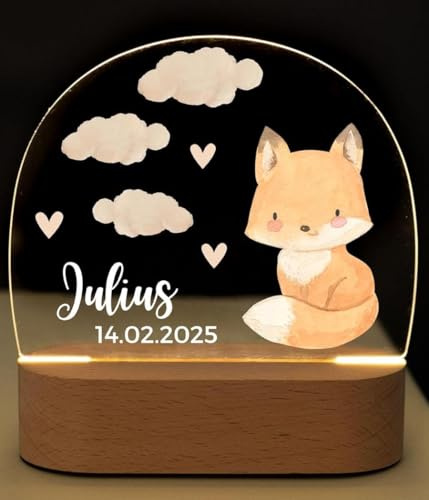 Bärenfreunde® - Personalisiertes Nachtlicht für Babys - Individuelle Nachttischlampe für Kinder - Personalisierte Geschenke Kinder - Babygeschenk - Geschenk zur Geburt (Fuchs)