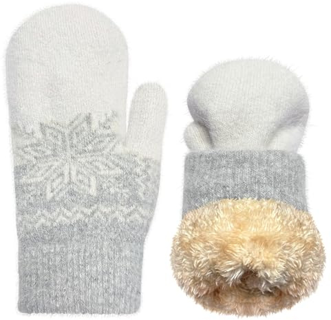 Bseical Fäustlinge Damen, Thermo Fleece Handschuhe Damen Winter, Fausthandschuhe Damen, Weihnachten Schnee Blume Druck Thermohandschuhe Skihandschuhe Damen Fäustlinge Herren für Outdoor Fahrrad Ski