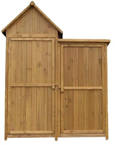 Holz-Werkzeugschrank für den Außenbereich für Hinterhöfe und Terrassen, horizontaler Schuppen für Rasenmäher und Mehrzweck-Aufbewahrung (Holzfarbe)