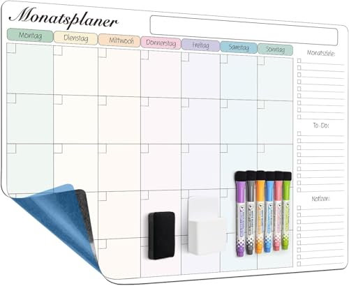 PVC-Frei Selbstklebende Magnetfolie Whiteboard | Weißwandtafel | Schreibtafel | Wandfolie | Farbe: Weiß (60x40cm Monatsplaner)