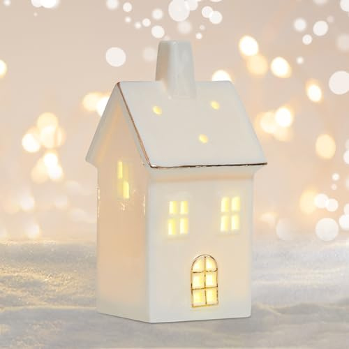 Weihnachtsdeko Led Lichthäuser Weisse Häuser Teelichthalter Weihnachtsdorf,Lichthaus Weiss Deko Häuser,Weihnachtshaus Beleuchtet Keramik Weiß Windlicht Haus Weihnachtshäuser Weihnachten Deko (04)