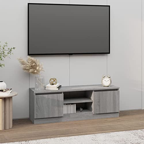 puraday TV-Schrank Wohnzimmer Holzwerkstoff 102x30x36 cm Grau Sonoma Schlafzimmer Stereoschrank Praktischen Design Fernsehschrank Reichlich Stauraum TV-Regal TV-Möbel mit Tür