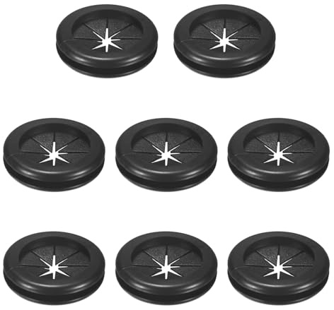 M METERXITY 8-Pack Rubber Grommets for Wiring 35mm Desk Grommet Double-Sided Flexible Cable Cord Grommet Desk Hole Cover for Cables/Wires Through Protection [Black, Petal-Shaped]