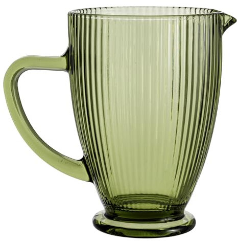 Baroni Home Caraffa in Vetro con Dettagli in Rilievo, Brocca con Manico, Design Moderno, Caraffa con Sistema Antigoccia, Facile da pulire, per Bevande Calde e Fredde, 1L, 20x13x19 cm, Verde