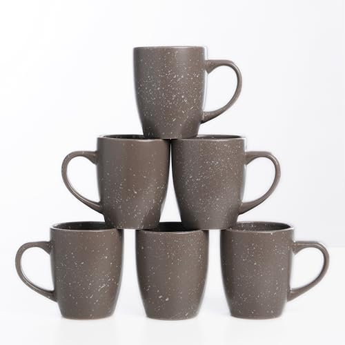 HOMD Coffee Cup Set 6-12oz Large Handle Ceramic Cup for Coffee, Soup, Tea, Milk, Latte, hot Cocoa, Ladies, Men-New Porcelain Mug Set (Classic Grey)