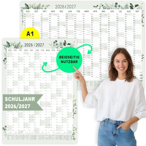 heaven+paper Schuljahresplaner 2026/2027 | Schuljahreskalender 26/27 A1 | Wandkalender 2026 2027 aus FSC Naturpapier | Jahresplaner | Made in Germany (Green, A1)