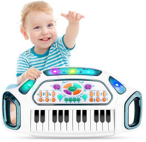 m zimoon Kids Piano Keyboard, 24 Keys Multifunctional Toddlers Musical Toy Instruments with Dynamic Lighting, Educational Gifts for Boys Girls Aged 1-6