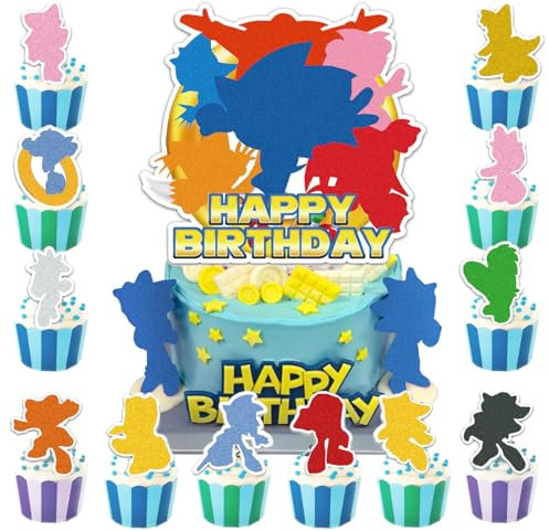 25 Pezzi Decorazione Torte Bambini Soni - Topper per Torte e Cupcake (Motivo Riccio Blu) - Kit Completo DIY per Feste di Compleanno, Decorazioni Tematiche e Dolci