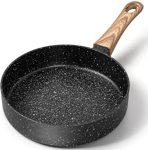 MICHELANGELO 15cm Frying Pan, Non Stick Frying Pan 15cm with Bakelite Handle, Mini Egg Fry Pan with Stone-Derived, Mini Omelette Pan Non-Stick 15cm, Black