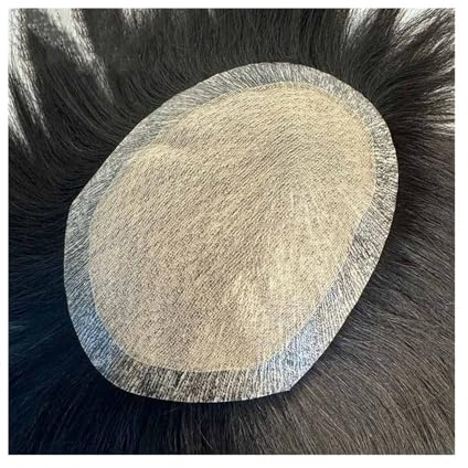 Herrenhaar Toupet for Männer Atmungsaktive Seidenbasis PU um männliche Haarprothese Echthaar Männer Haarteile Alltagsperücken(18cmx20cm)