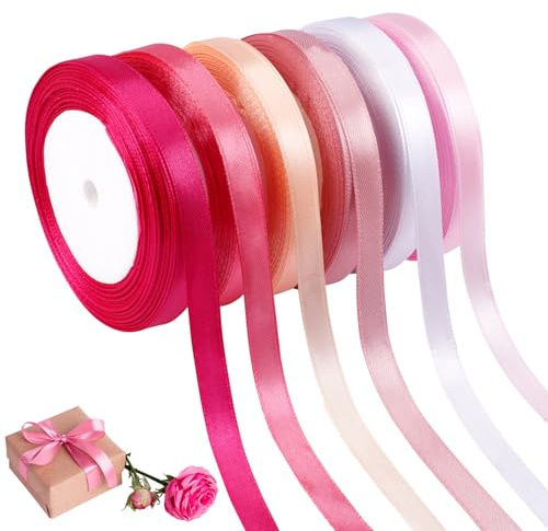 Nastro Raso Rosa, 10 mm x 22 m Nastro in Raso Rosa per Bouquet,Bastri Raso Decorativo Nastri in Tessuto Solido per Confezioni Regalo, Bows Making, Mazzi di fiori, Palloncini Festa Nuziale Decorazioni