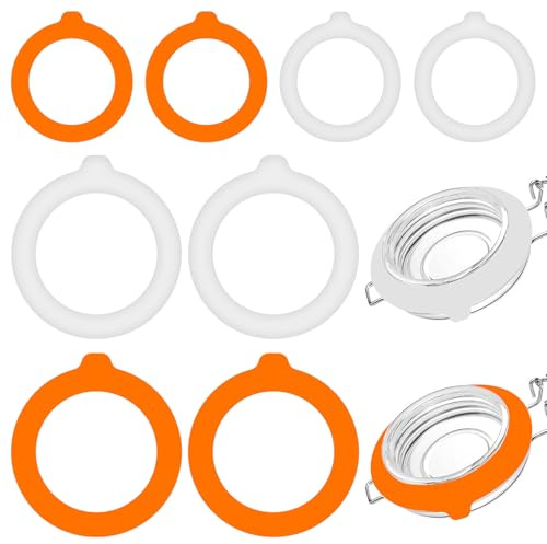 Gummiringe für Weckgläser Einmachgläser, 8 Stück Ø 7cm & 8.9cm, Weiß und Orange – Dichtungsring für Glasdeckel