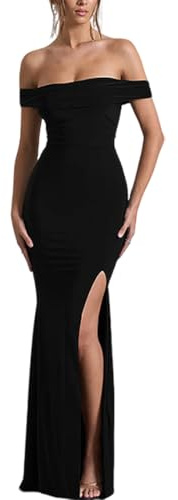 AOWVUTS Robe de Soirée Femme Robes Longue Sexy à Épaules Dénudées Maxi Robe sans Manches Fendue Robes Moulante Chic et Elégant Bodycon pour Mariage Cocktail Clubbing Fête Bal de Promo