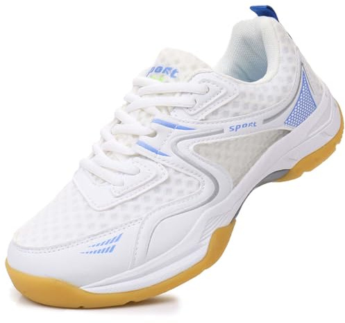 SDEQA Tennisskor Herr Mode Badminton Squash Tränare Lätta Andningsbara Fitness Sport För Bekväm Racketboll Volleyboll,White blue,45 EU