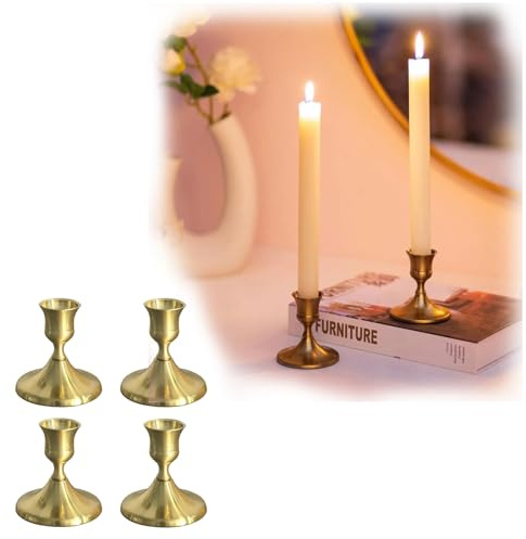 Furforstk portavelas Navidad 4 Piezas candelabros para Velas, Porta Velas, candelabro, portavelas Decoracion, Candle Holder para decoración de Fiestas, Bodas, Navidad, SPA y Regalos (2,2 cm, Oro)