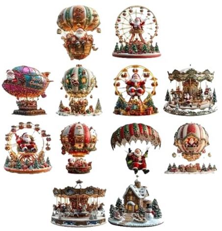 Navideños De Madera, Señales de Santa de Madera 2D para de Árbol, 12 Piezas Colgantes Decoración Navidad para Chimenea Jardín Hogar Decoración Interior Y Exterior