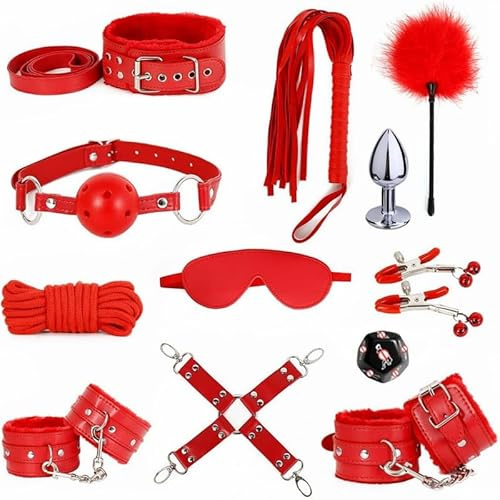 ZeeKoug 12 Morceaux de Cuir Rouge décontracté Ensemble d'accessoires d'équipement de Pratique de Yoga, Jouets de réduction du Stress, entraînement Sportif, Accessoires de Bande de Tension