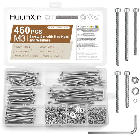 460 PzVis M3, Set Viti a Testa Cilindrica con Esagono Incassato, Set di Viti Bulloni e Dadi Esagonali in Acciaio Inox, Bullone a Testa Tonda Brugola Bombata, Kit di Bulloni e Dadi e Rondelle