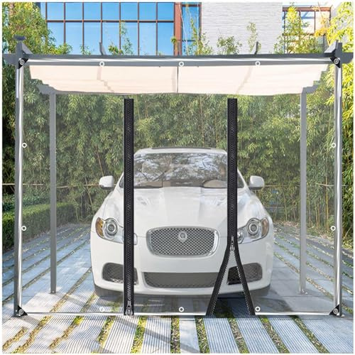 Wasserdichte PVC-Planen-Seitenteile mit Reißverschluss-Tür, transparente Outdoor-Vorhänge für Pavillon, Terrasse und Carport, wetterfest, 3,6 x 3,5 m