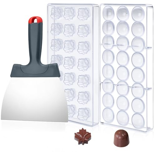 2 Stück Schokoladenformen aus Polycarbonat mit 45 Fächern, mit Schokoladenschaber, Form zur Süßigkeitenherstellung, Schokoladenriegel-Form für Mousse, Gelee, Pralinen, Trüffel, Süßigkeiten