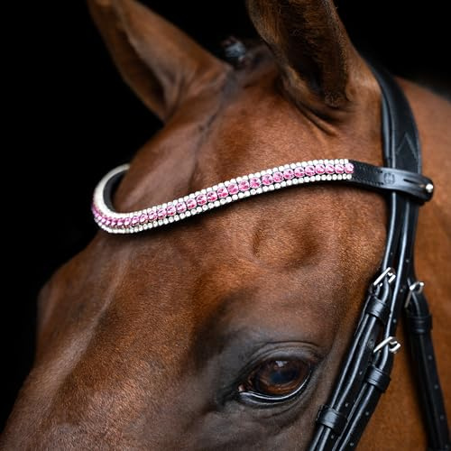 Imperial Riding Stirnriemen IRH Beads, Stirnband aus Leder mit Glasperlen und Glas-Strasssteinen, Stiftverschluss, Multi Pink, Cob