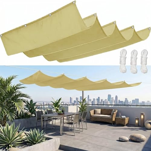 Sonnensegel Welle Einziehbar 350x450cm Seilspanntechnik Wintergarten Sonnenschutz,Reißfest Oxford Tuch Garten Terrasse Überdachung Sandgelb