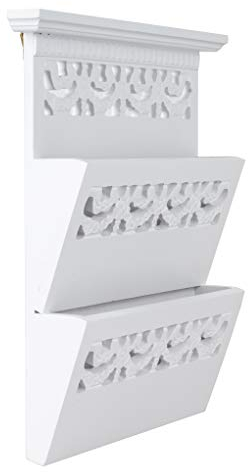 elbmöbel Zeitungshalter Wand für die Post, Magazine, Dokumente in weiß aus Holz Zeitungsständer mit Zwei Ablagen Dokumentenhalter (Weiß, H34 x B28 x T6cm)