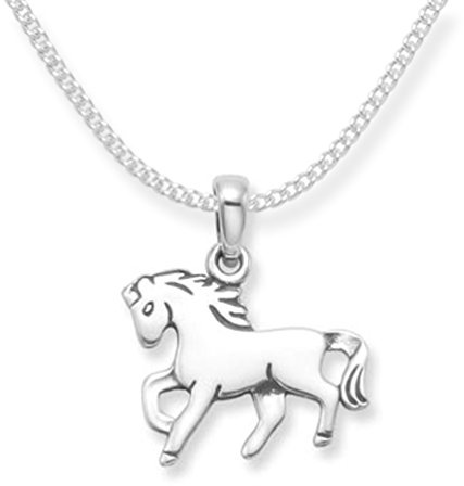 Heather Needham Children's Sterling Silver Horse Pendant Necklace on 15 silver chain - SIZE: 14mm x 12mm. Gift Boxed 8124/15