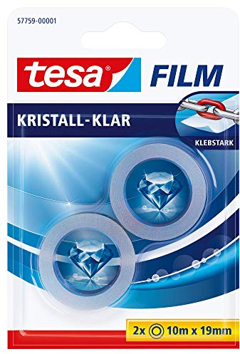 tesafilm kristall-klar - Hochtransparentes, alterungsbeständiges Klebeband mit starker Haftung - 10 m x 19 mm - 2er Pack