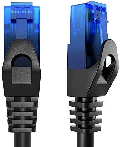 KabelDirekt – Câble Ethernet 10Gbit/s – 0,8m, noir | 10Gbps, Vitesse de fibre optique pour les réseaux Gigabit, commutateur, routeur, modem, noir/bleu