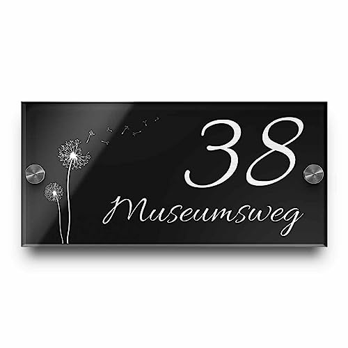 Designer Hausnummer/Namensschild mit individueller Gravur aus Acrylglas Schild 21x10 cm/graviert und personalisiert mit Halterung