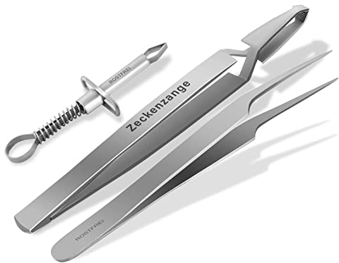 Zeckenzange Zeckenpinzette im 3er Set aus rostfreiem Edelstahl Profi-Qualität