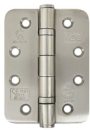 Satin Stainless Steel Ball Bearing Rounded Corner Hinge 100mm CE13 Fire Rated (1 Pair)