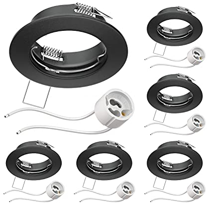ledscom.de 6 cadres d'encastrement au plafond FERE Cadre d'encastrement noir mat (LED/Halogène/GU10/MR16/PAR16/50mm) incl. douille GU10
