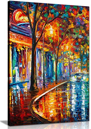 Leonid Afremov - Dipinto a olio astratto su tela da parete per soggiorno, decorazione casa, Night Old Cafe, 76x51 cm (30x20in)