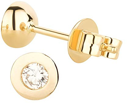 Ardeo Aurum Damen Ohrringe-Ohrstecker aus 585 Gold Gelbgold mit 0,14 ct Diamant Brillant Solitär Zargenfassung rund 5 mm